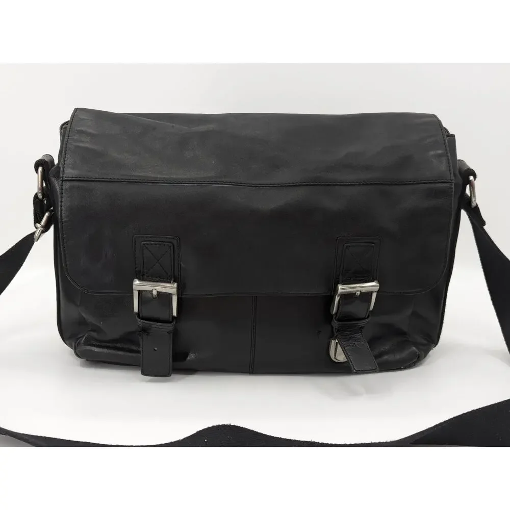 Fossil Vintage Black Leather Briefcase Messenger Computer Laptop Bag